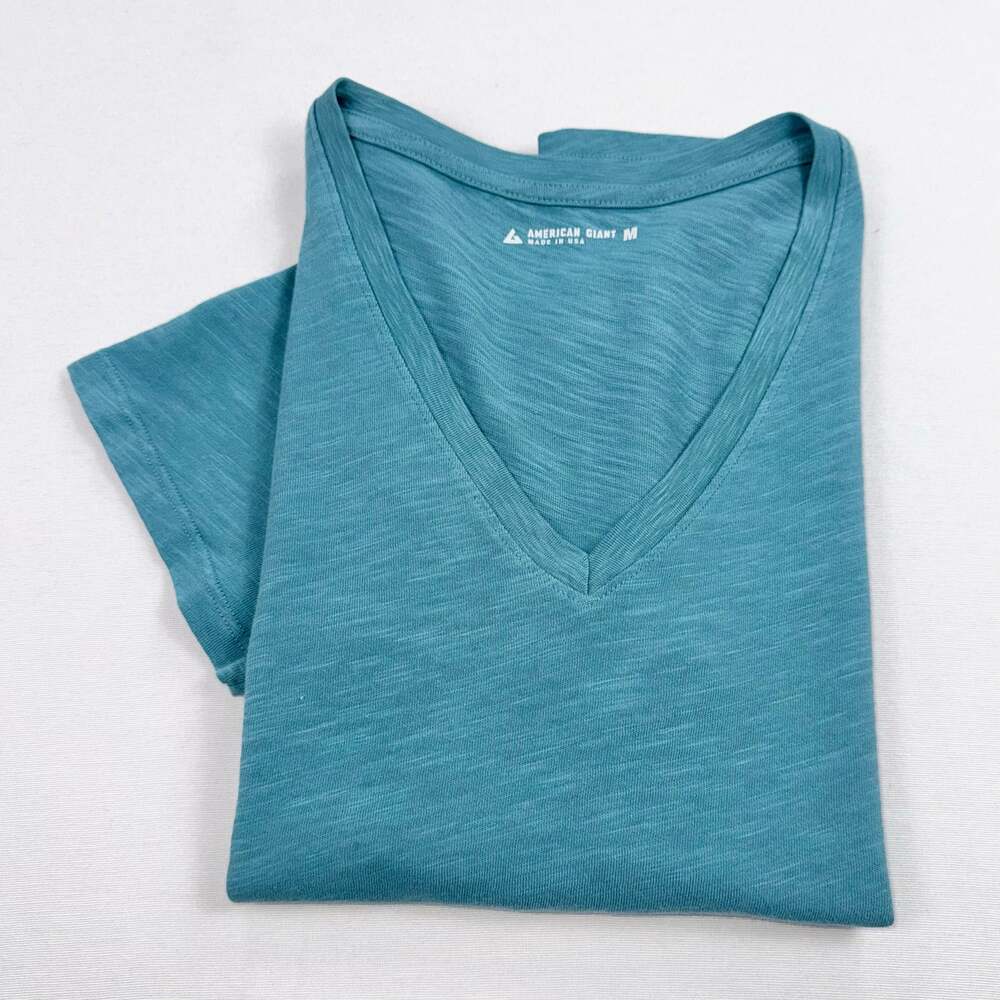 American Giant Premium Slub V-Neck Short Sleeve Tee Women's Medium Teal